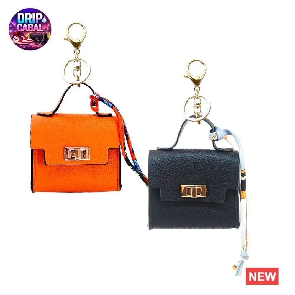 Mini Backpack Keychain PU Leather Twist Lock Cosmetic Bag Organizer Pouch